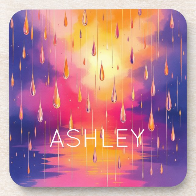 Nature Rain Droplets Watecolor Colourful  Coaster (Front)