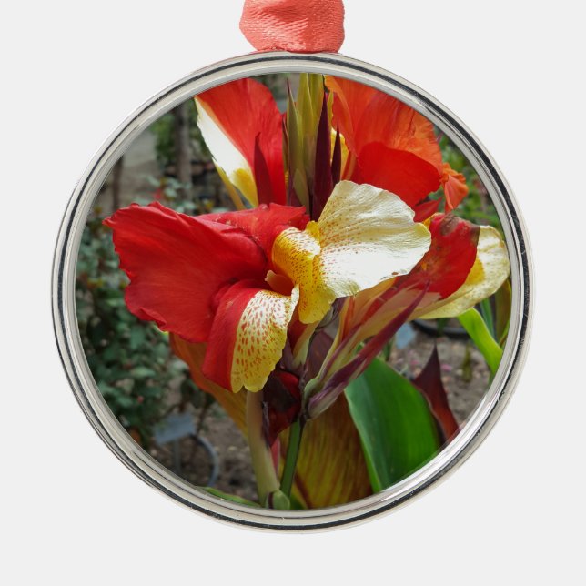 Nature Red Flower Floral Photography Metal Tree Decoration (Front)