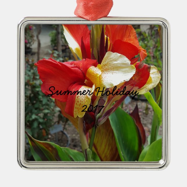 Nature Red Flower Floral Photography Metal Tree Decoration (Front)