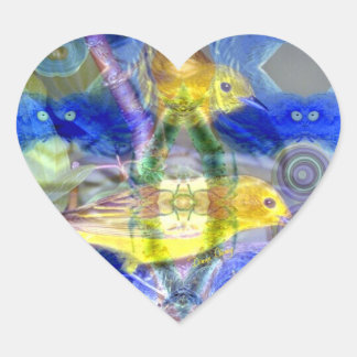 Nature Reflections I - Gold & Blue Birds Heart Sticker