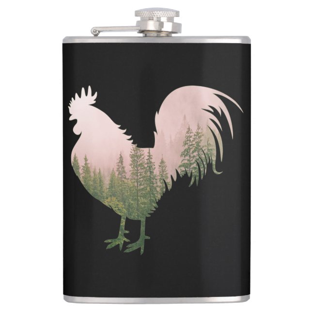 NATURE ROOSTER CHICKEN FOREST STYLE HIP FLASK (Front)