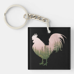 NATURE ROOSTER CHICKEN FOREST STYLE KEY RING