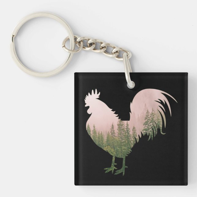 NATURE ROOSTER CHICKEN FOREST STYLE KEY RING (Front)