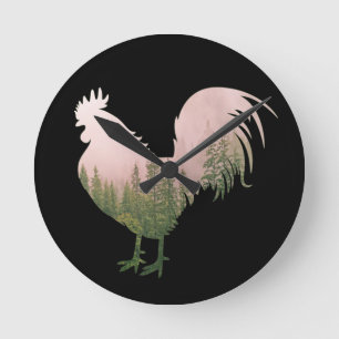 NATURE ROOSTER CHICKEN FOREST STYLE ROUND CLOCK