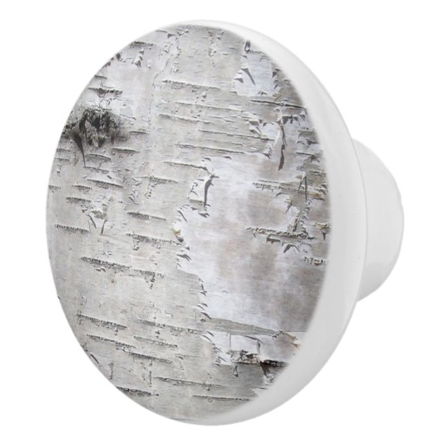 nature rustic country white birch tree bark ceramic knob (Right)