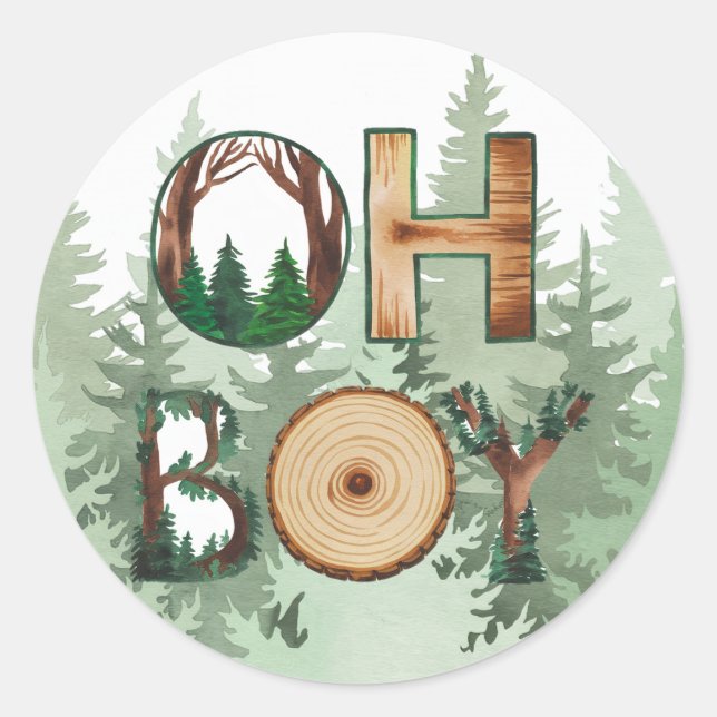 Nature’s Expression: Oh Boy Baby Shower Classic Round Sticker (Front)