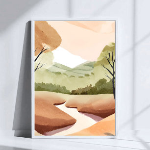 Nature’s River Natural Watercolor Landscape Poster