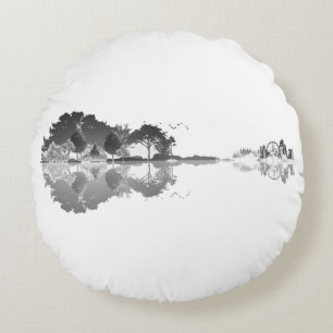 Nature’s Song: Forest Landscape Guitar Art Round Cushion