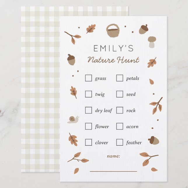 Nature Scavenger Hunt Kids Birthday Checklist Stationery (Front/Back)