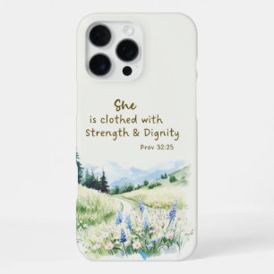 Nature Scene Blue Flowers Bible Verse Proverbs 32 iPhone 16 Pro Max Case