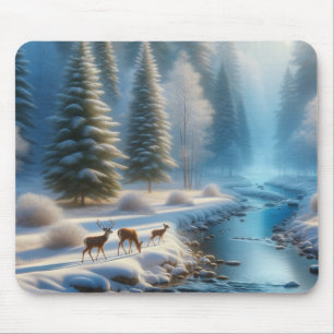 Nature Scene, Deer, Winter, Snow, Gift Mouse Mat