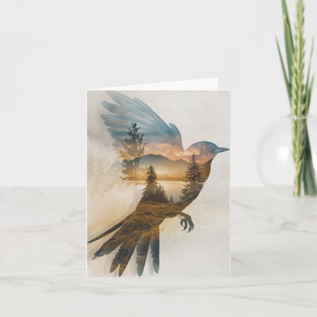 Nature scene inside the Silhouette of a bird Holiday Card (Front)