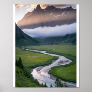 Nature Scene Poster Wall Art   Mountain Forest 