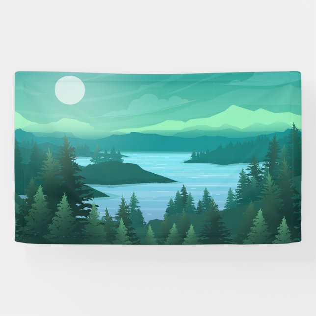 Nature scene with river and hills banner (Horizontal)