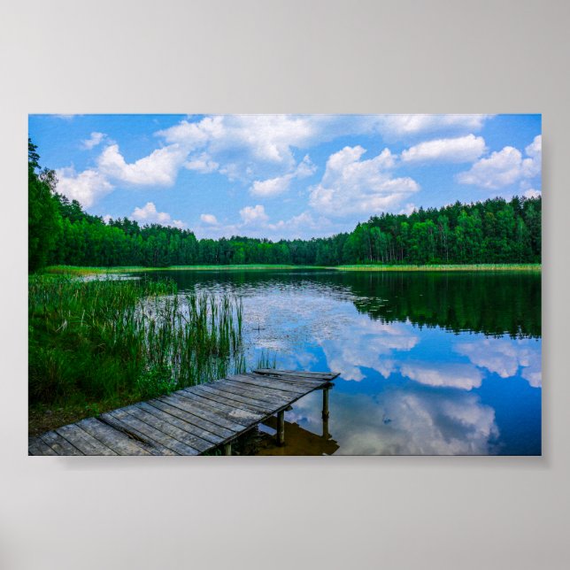 Nature Scenery Landscape Lake Pier Belarus Poster (Front)