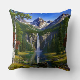Nature Scenery Mountains Waterfalls Lake Pond Cushion