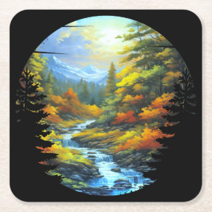 Nature scenery square paper coaster