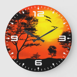 Nature Scenery Sunset Trees Silhouette  Large Clock
