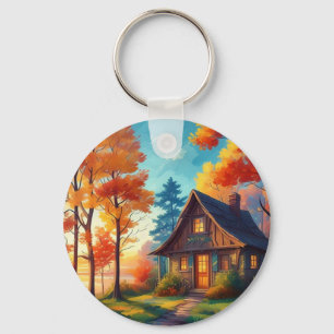Nature Scenery with a Cottage in The Forest-68780 Key Ring