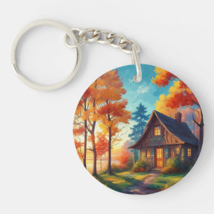 Nature Scenery with a Cottage in The Forest Key Ring