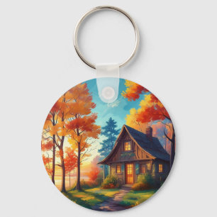 Nature Scenery with a Cottage in The Forest Key Ring