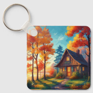 Nature Scenery with a Cottage in The Forest Key Ring
