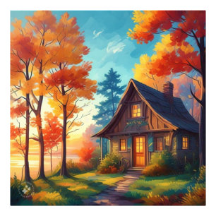 Nature Scenery with a Cottage in The Forest Photo Print