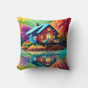 Nature Scenery with Cottage and Lake-38566 Cushion