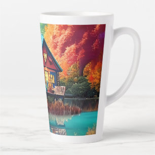 Nature Scenery with Cottage and Lake-38566 Latte Mug