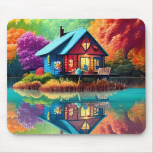 Nature Scenery with Cottage and Lake-38566 Mouse Mat