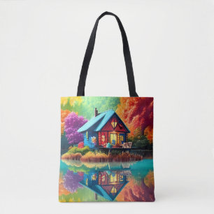 Nature Scenery with Cottage and Lake-38566 Tote Bag
