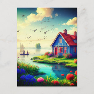 Nature Scenery with Cottage and Lake-434567 Holiday Postcard