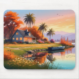 Nature Scenery with Lake and Palm Trees-34219 Mouse Mat