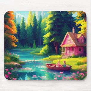 Nature Scenery with Pink Cottage-68884 Mouse Mat