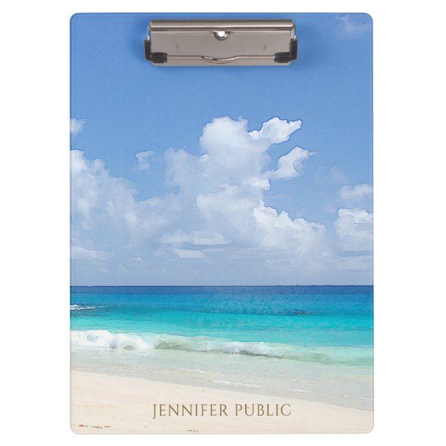 Nature Seascape Waves Elegant Watercolor Template Clipboard (Front)