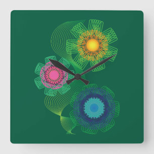 Nature Shapes and Lines Patterns Square Wall Clock