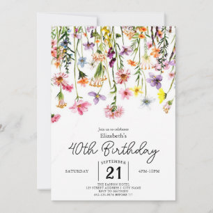 Nature Simple Wildflowers 40th birthday Invitation