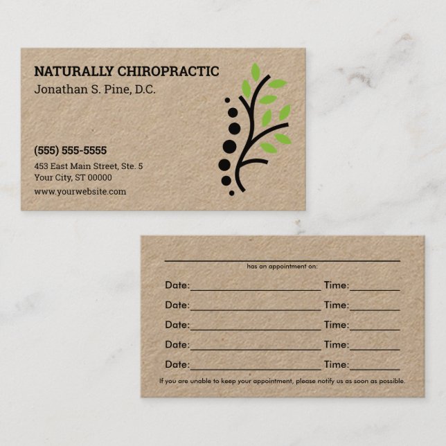 Nature Spine Logo Chiropractic Appointment Card (Front/Back)