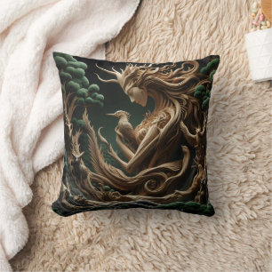 Nature Spirit Embraces Wildlife in Forest Cushion