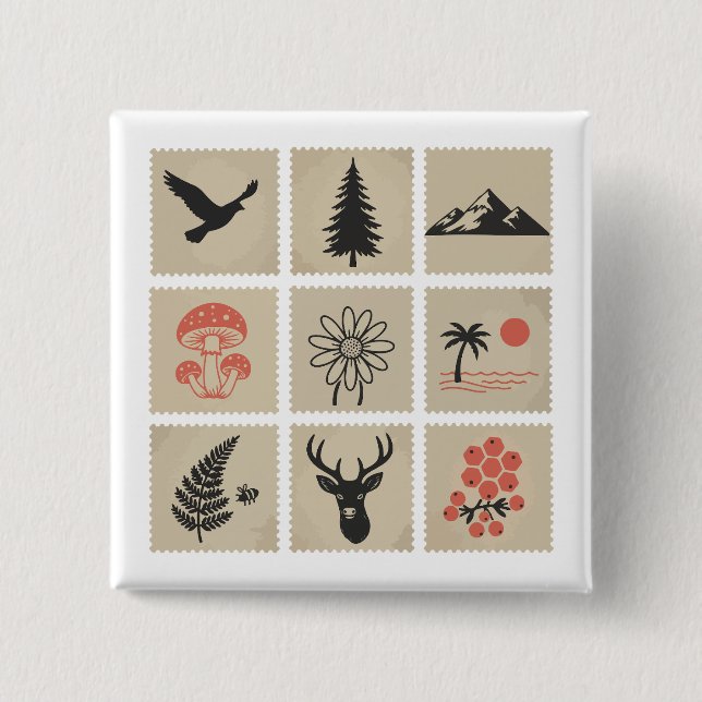 Nature stamp collage 15 cm square badge (Front)