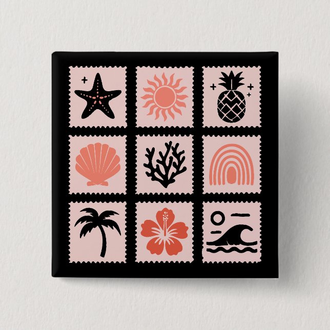 Nature stamp collage 15 cm square badge (Front)