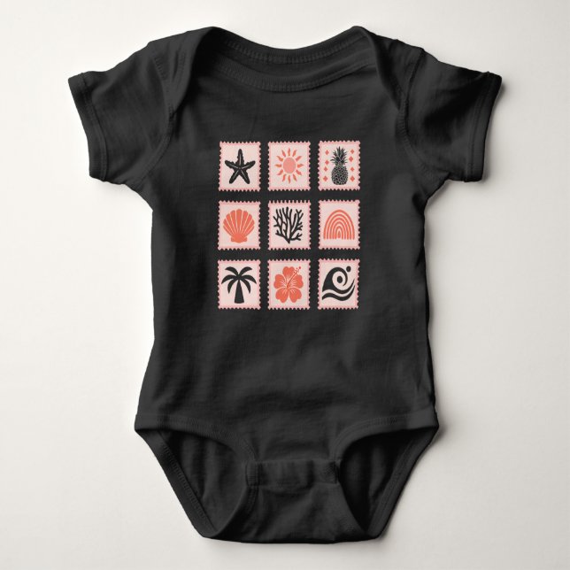Nature stamp collage baby bodysuit (Front)