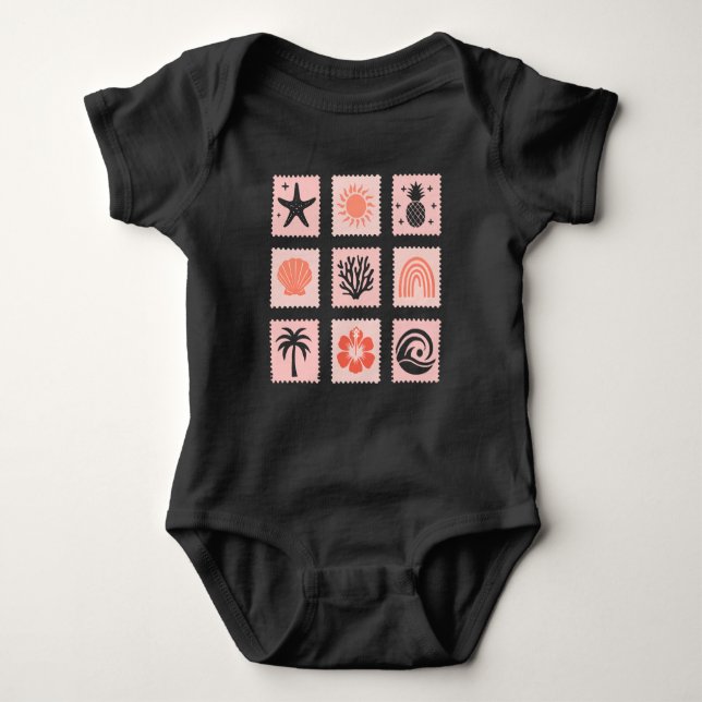 Nature stamp collage baby bodysuit (Front)
