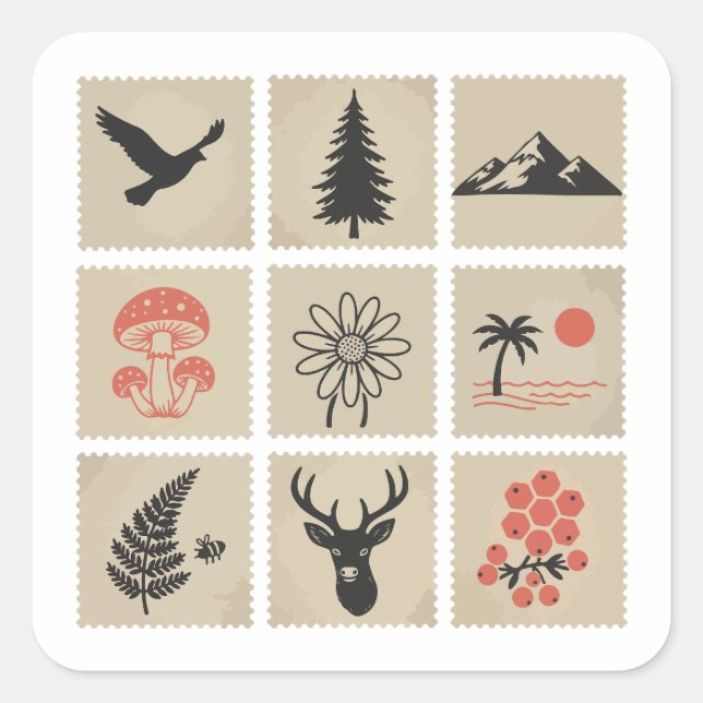 Nature stamp collage square sticker (Front)
