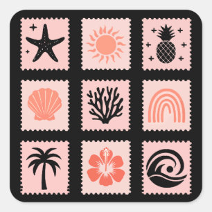 Nature stamp collage square sticker