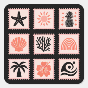 Nature stamp collage square sticker
