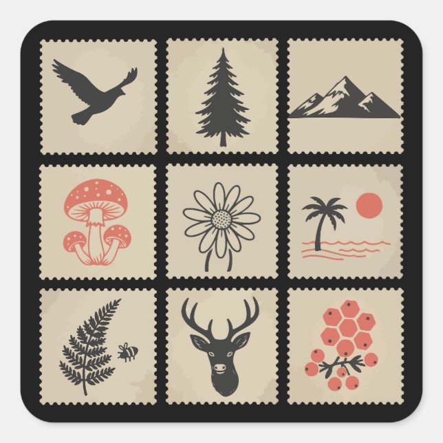 Nature stamp collage square sticker (Front)