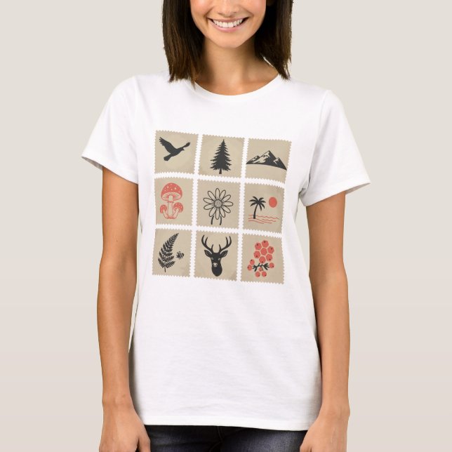 Nature stamp collage T-Shirt (Front)