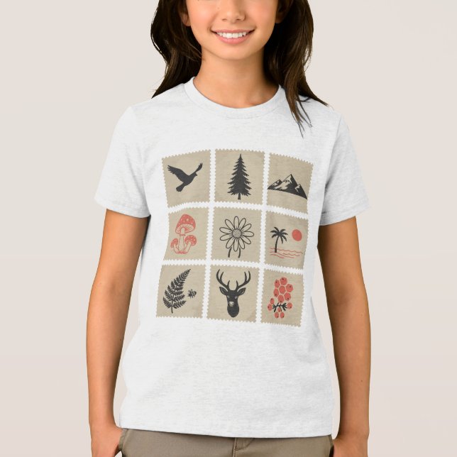 Nature stamp collage Tri-Blend shirt (Front)