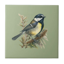 Nature Style Coal Tit Ceramic Tile